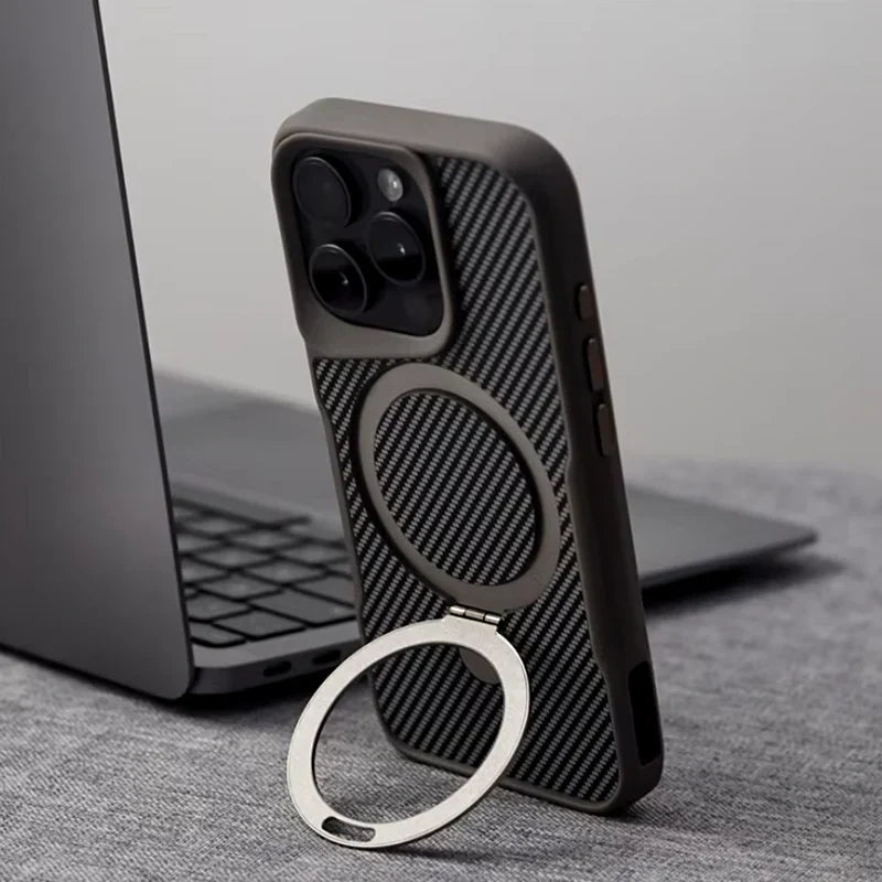 Carbon Fiber Kickstand Cover Shockproof Case - iPhone