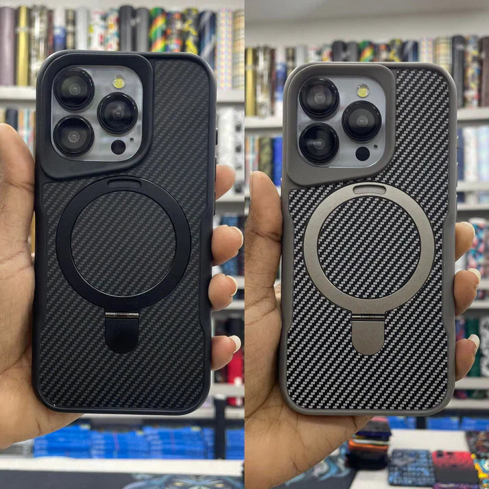 Carbon Fiber Kickstand Cover Shockproof Case - iPhone