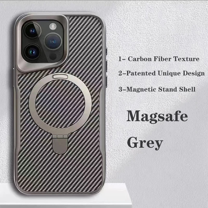 Carbon Fiber Kickstand Cover Shockproof Case - iPhone