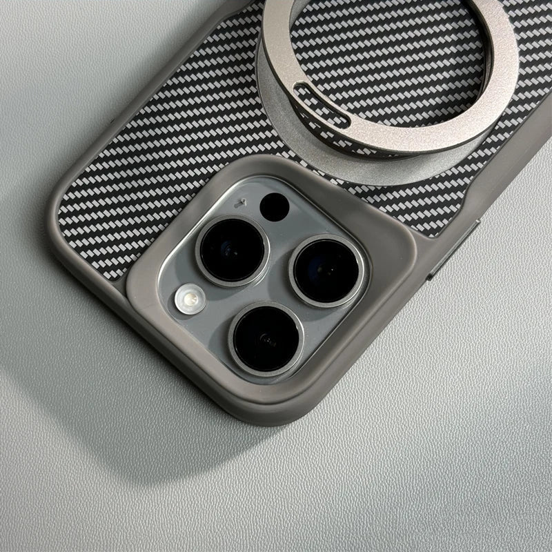 Carbon Fiber Kickstand Cover Shockproof Case - iPhone