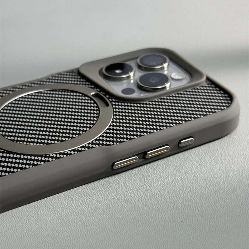 Carbon Fiber Kickstand Cover Shockproof Case - iPhone