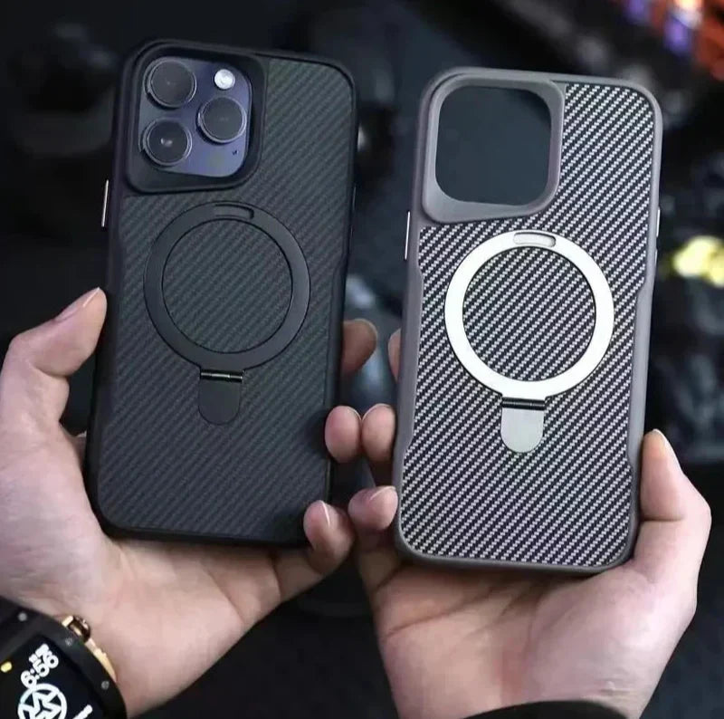 Carbon Fiber Kickstand Cover Shockproof Case - iPhone