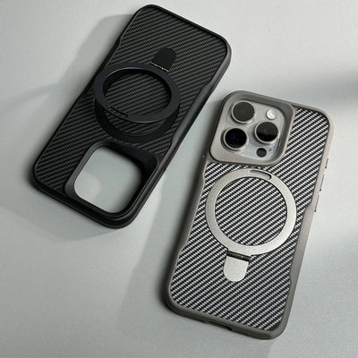 Carbon Fiber Kickstand Cover Shockproof Case - iPhone